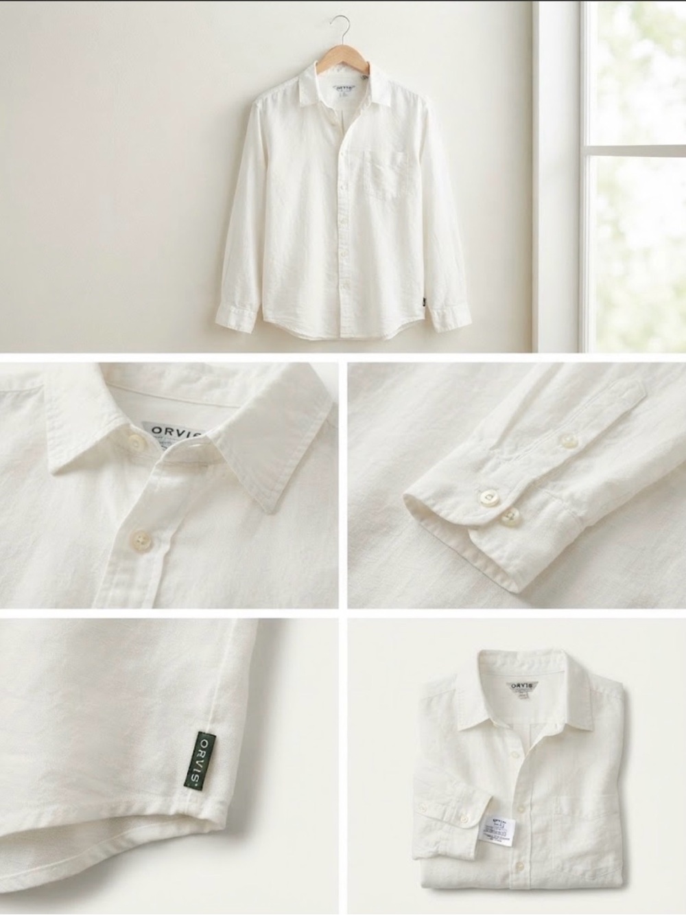 Orvis Men's White Button-Down Linen Shirt